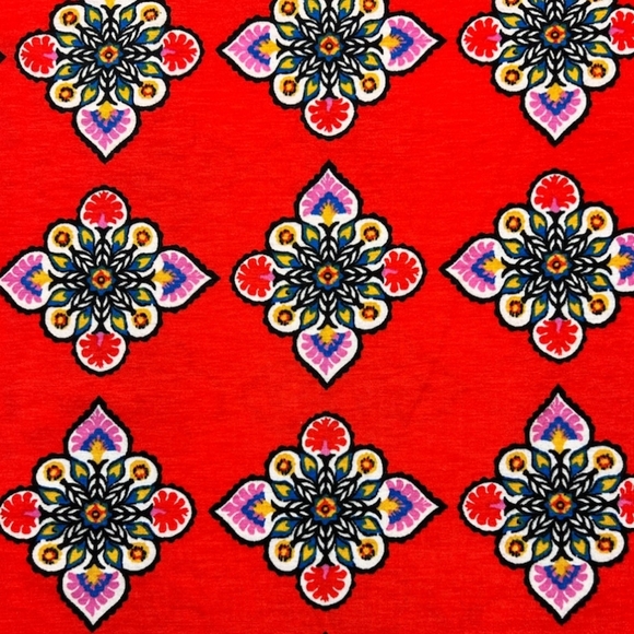 LuLaRoe Julia Dress XL Red Floral Geometric Bodycon Stretch NWT - Picture 9 of 10